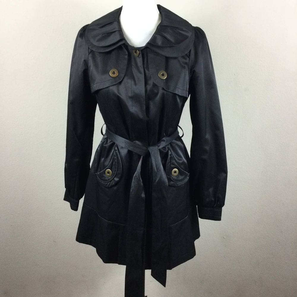Green Envy Black Silky Trench Coat